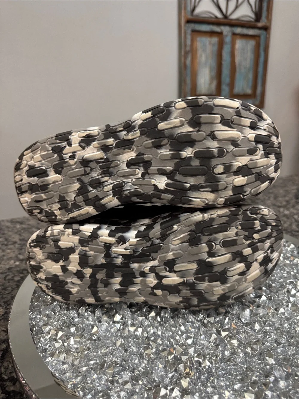 adidas Black Knit Slip-On Sneakers with Black and White Camouflage Sole